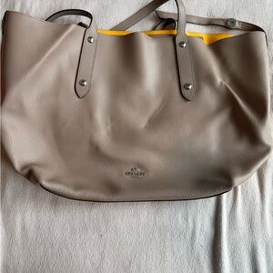 Coach Taupe Leather Tote with Yellow Accent